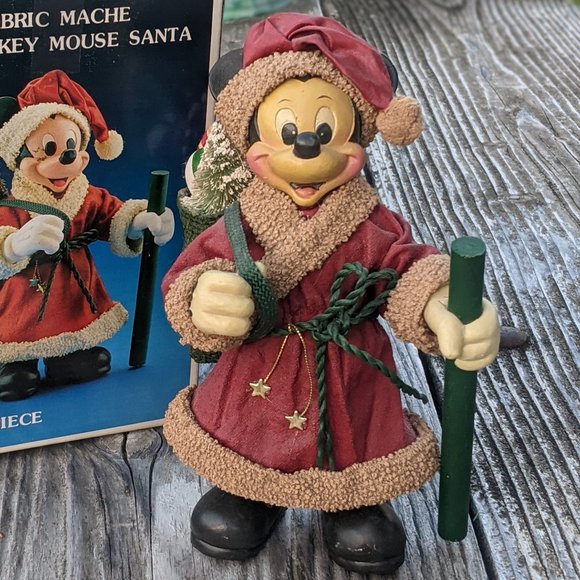 Vintage Fabric Mache 8” Disney Mickey Mouse Santa - Picture 1 of 13